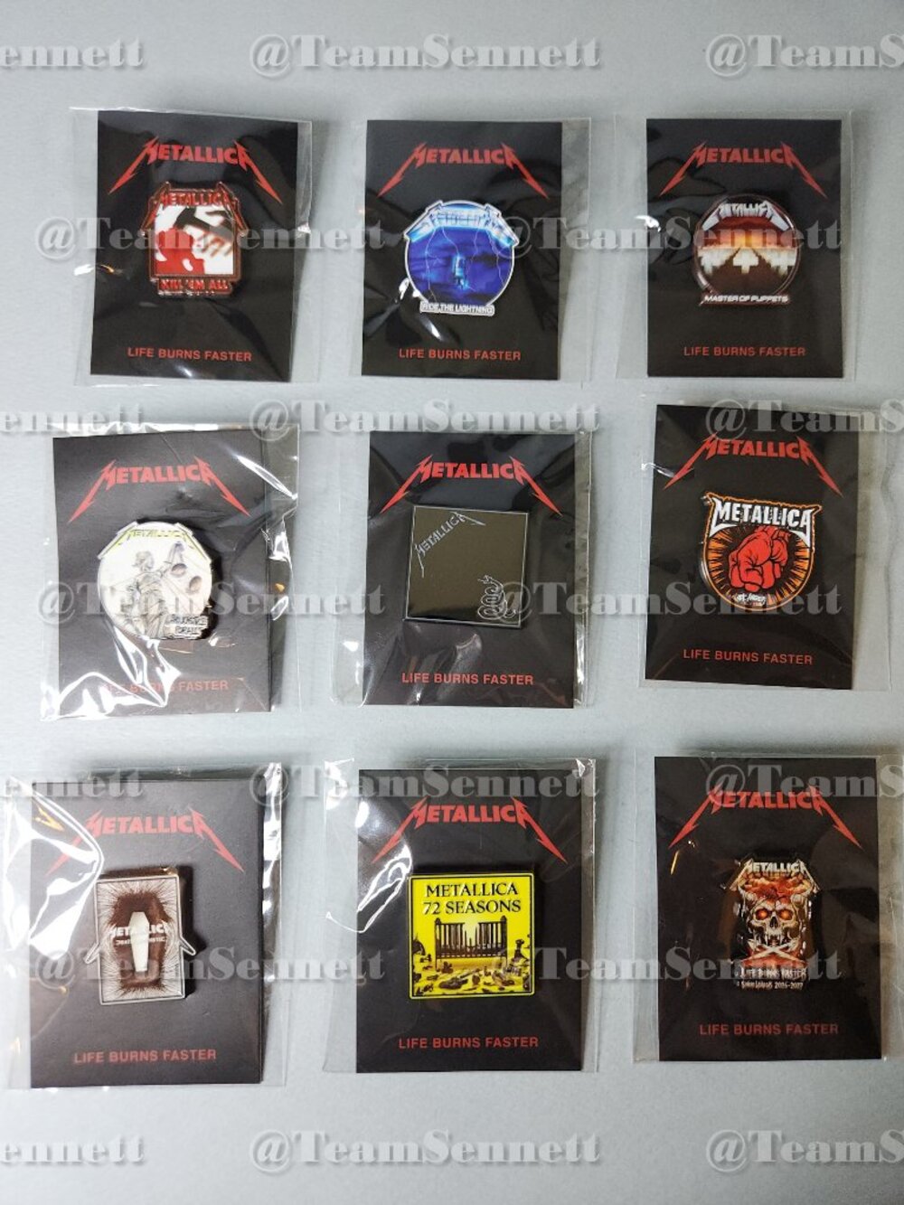 Set of 9 Metallica Enamel Pins / Life Burns Faster / Sphere Las Vegas 2026 / 27